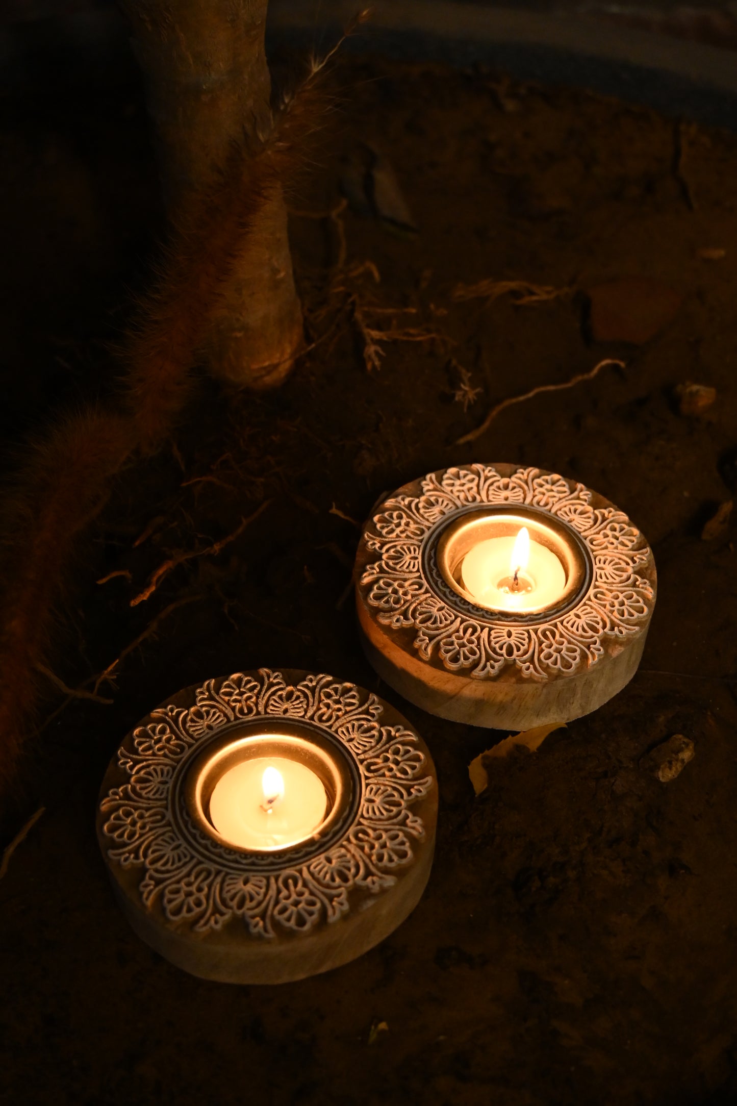 Ornate Tea Light Holder Pair