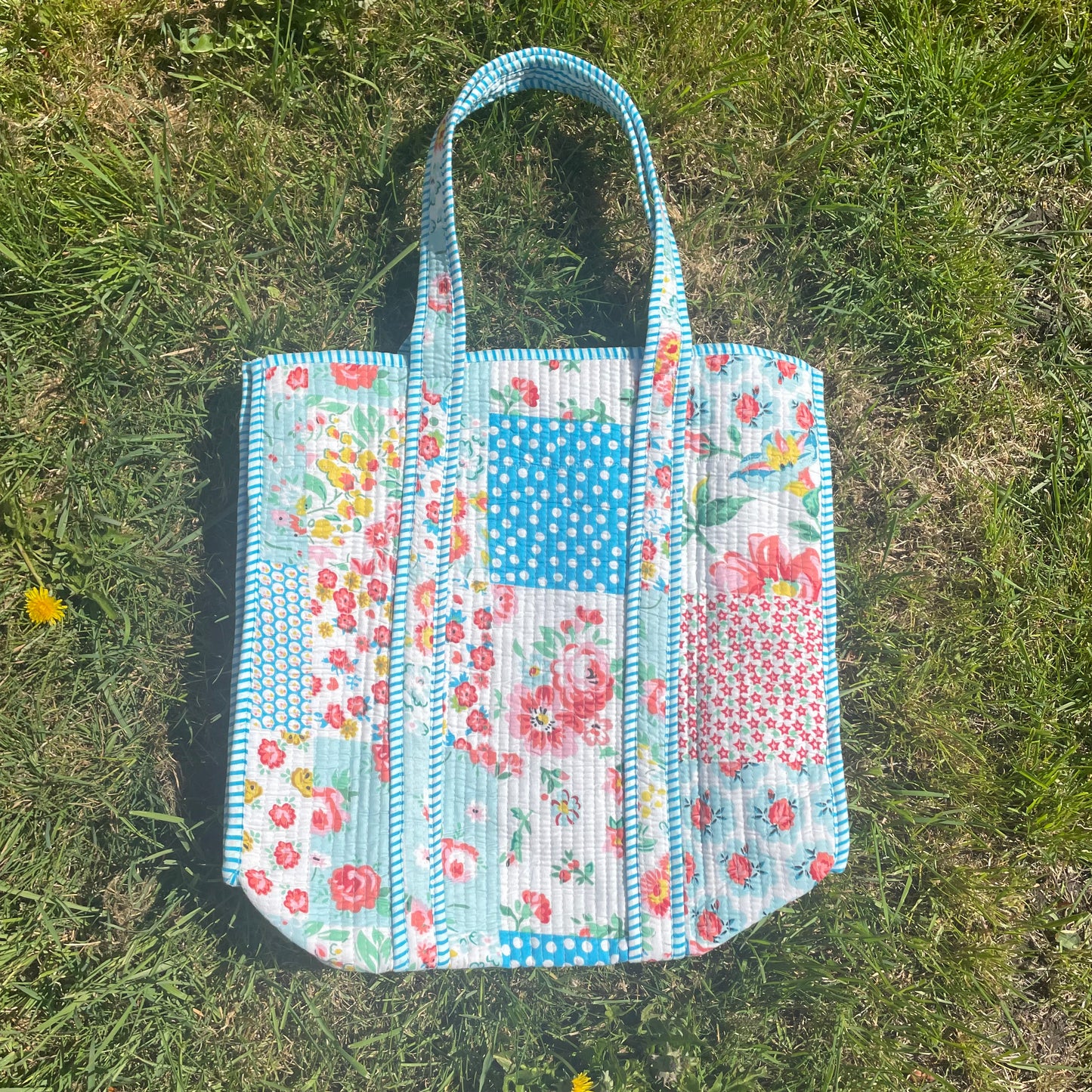 Blue Patchwork Tote Bag