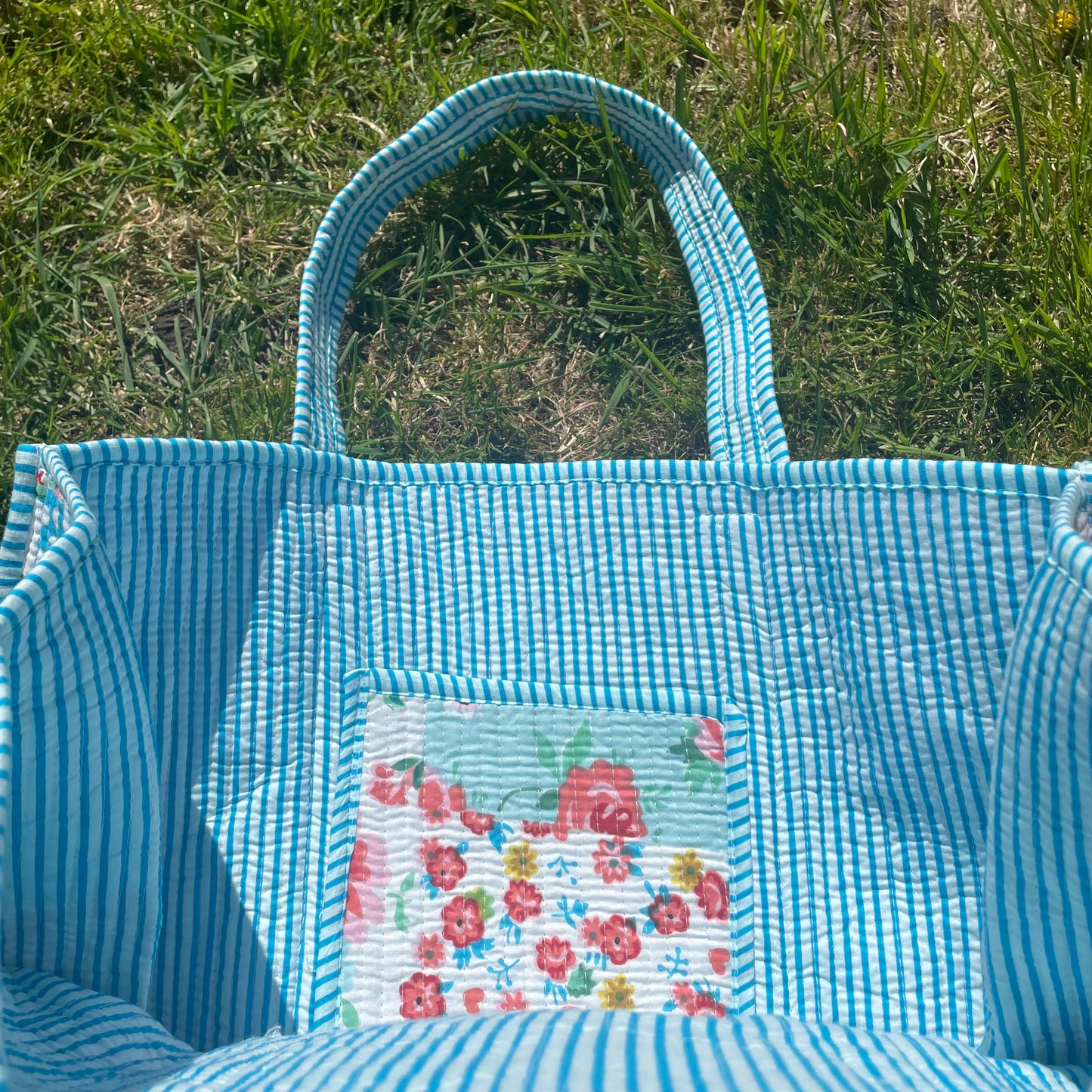 Blue Patchwork Tote Bag