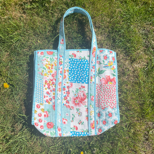 Blue Patchwork Tote Bag